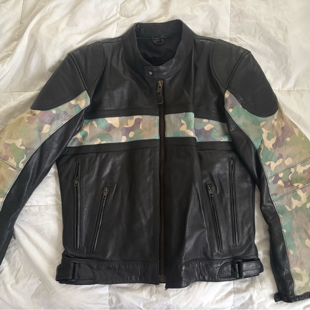 Black and Camouflage Leather Jacket